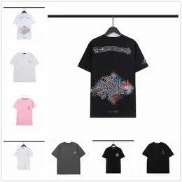 2023 Ch Fashion Heart Mens T Shirt Tasarımcı Klasik Kromlar Yaz Marka Boyun Kısa Kollu Sanskrit Mektup Külot T-Shirt At Nalı Çapraz Desen Tees