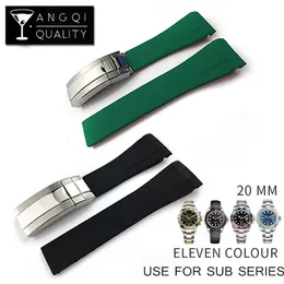 Waterproof Rubber Watchband Stainless Steel Buckle Watch Band Strap for Oysterflex SUB Bracelet Watch Man 20mm Black Blue Green TO307B