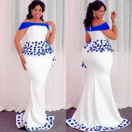 Royal Blue Satin Mermaid Plus Size Evening Dresses African Off the Counter Peplum Party Party Prom Dresses2293