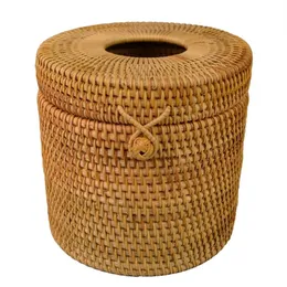 Round Rattan Tissue Box Vine Roll Holder Toalettpappersöverdragsdispenser för Barthroom Home EL och Office266Q