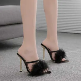 Sandals LTARTA 35-42 Large Size Women's Shoes Summer Fashion New Style Hairy Pointed High-heeled Cool Stiletto Female Slippers JXQ L230720