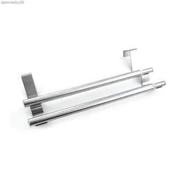 شريط مزدوج المناشف قابلة للتوسيع شماعات المناشف من الفولاذ المقاوم للصدأ فوق أبواب خزانة خزانة الحمام حمام رف تخزين الرف L230704