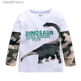 Tシャツの子供用服新しい男性と女性のカモフラージュ恐竜長い子供用ボトムシャツ子供TシャツT230720