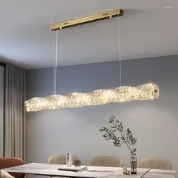 Hängslampor Creative Bar Table Chandelier Modern Light Luxury Simple LED High-End Restaurant Crystal One-Line Strip Decorative Lights