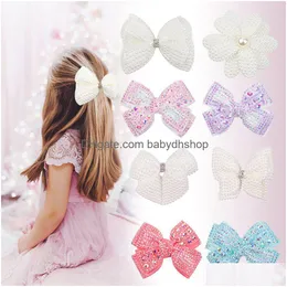 Hair Accessories 8.9Cm Pearl Bows With Ribbon Clips For Girls Kids Boutique Layers Bling Rhinestone Center Hairpins Drop Delivery Ba Dhesl