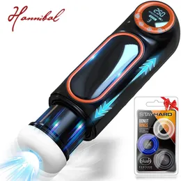 Masturbadores Hannibal Automático Faixa de Masturbação Masculina Telescópica Sucção Vaginal Copo Vibratório Bolso Gato Insolação Adulto Brinquedo Sexual 230719