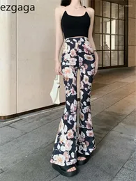 Spodnie damskie ezgaga kobiet kwiatowy nadruk wysokiej talii szeroką nogę Flare długie spodnie 2023 Summer Slim Sexy Fashion Streetwear