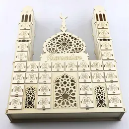 Eid Mubarak Countdown Calendar DIY Ramadan Ornaments Drewniana szuflada wystrój imprezowy 210610291f