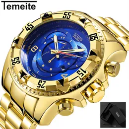 Temeite Relogio Maschulino Top Brand Luxury Gold Dial Big Men's Quartz Watches Waterproof Wristwatch Male Military Watch Drops240D