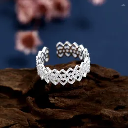 Cluster Rings 925 Sterling Silver For Women Men Daily Wear Lace Wide Face Heart-shaped Hollow Adjustable Open Ring Wedding Jewelry