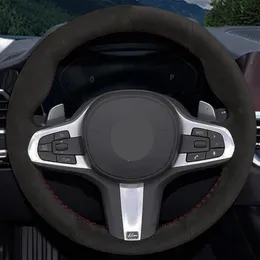 Capa de volante de carro costurada à mão em camurça preta para BMW M Sport G30 G31 G32 G20 G21 G14 X3 G15 G16 G01 X4 G02 X5 G05287E