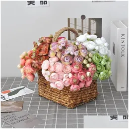 Decorative Flowers Wreaths 6Pcs/Set Artificial Lotus Hand Bouquet Wedding Home Decor Simation Flower Bridesmaid Decoration Drop De Dh4Nt