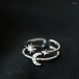 Cluster Rings VENTFILLE 925 Sterling Silver Sweet Double Layer Star Moon Opening Ring For Women Finger Wedding Jewelry Wholesale