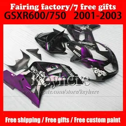 7 هدايا هدايا طقم جسم ل 01 02 03 Suzuki GSX-R600 750 Fairings GSXR 600 750 K1 2001 2002 2003 Corona Purple Black Motorcycle P287D