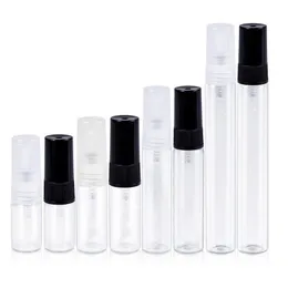 500Pcs 2ml 3ml 5ml 10ml Bottiglia di profumo di vetro Bottiglie spray trasparenti Fiala di imballaggio di fragranza vuota con tappo bianco nero Rvmmw