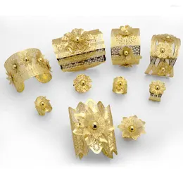 Naszyjniki Zestaw Słoneczny biżuteria Wyolbrzymiony pierścionek z bransoletki romantyczny kwiat złoty stadowany dla kobiet afrykańskie prezenty zaręczynowe impreza