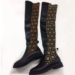 Autunno inverno donna Calzini stivali Morbida pelle bovina Piattaforma elastica lavorata a maglia Stivali lunghi designer Stivale alto Scarpa da donna in pelle Scarpe da donna piatte taglia 35-41-42 Con scatola