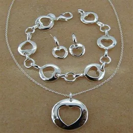 925 Silber Schmuck Sets Herz Anhänger Halskette Armband Ohrstecker Valentinstag Geschenk für Frauen 5set lot206z