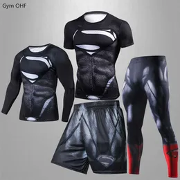 Erkek Trailsits Süper Kahraman 3D Baskı Erkekler Setleri Salonu Eğitimli Giysiler Elbise Egzersiz Jogging Sportswear Fitness Kuru Fit Trailsuit Erkek Sıkıştırma Kitleri J230720