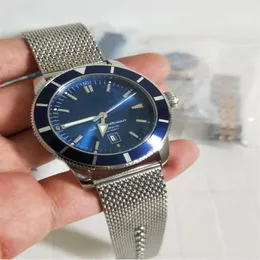 Limited EditionBreilt Auto Wrist Aeromarine Watch 46mm Blue Dial Ceramic Bezel Stainless Band Högkvalitativa Herrklockor257b