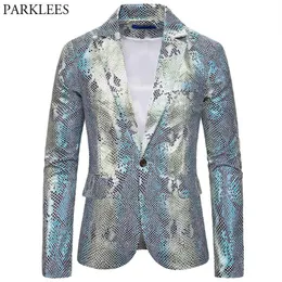 Silver Shiny Men Blazer Fish-Scale Pattern Mens Blazer Jacket Prom Dresses 2020 Men Stage Costume Suit Jacket Blazers Hombre270y