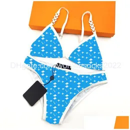 Roupa de banho feminina Est Color Designer Letter Printed Maiô com Tag Sexy Women Sling Bikini Set Summer Beach Maiô Drop Del Dhxpn