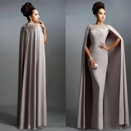 Gelin Resmi Partisi'nin Uzun Cape Dantelli Annesi ile Vintage Gece Elbise Plus Boy Balo Balo Partisi Gowns177m