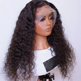 180densitet Glueless Jet Black Color Kinky Curly Spets Front Wig For Women Bunds med stängningsvärmebeständig fiber Soft Daily Wear252o