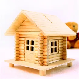 Wood House Piggy Bank Шале модель 68 запчасти Diy Hut Model Model Box Собрание игрушечных кабин