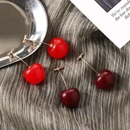New Fashion Red Cherry Fruit simple Earrings Fo Dangle Earrings Sweet Long Pendant Girl Gift Summer Korea Jewelry249r