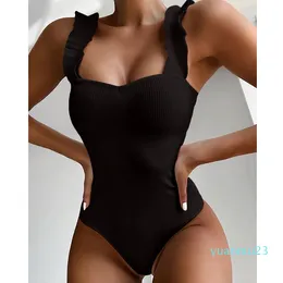 Underhållningsportkropp Swimone 2023 Ny Sexig One Piece Swimsuit Women Wood Ear Ruffle Badkläder Push Up Monokini Bathing Suits