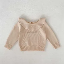 Pulôver de malha outono Sweet Lotus Collor pulôver suéter recém-nascido menino menina algodão manga comprida malha tops moda infantil tricô solto HKD230724