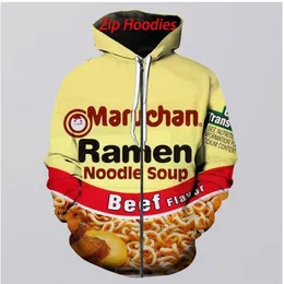 Ramen Nudel Rindfleisch 3D-Druck Kausale Kleidung Neue Mode Männer Frauen Zipper Hoodies Hk04233j