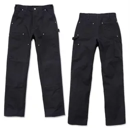 Pantaloni da falegname nero doppio ginocchio da uomo jeans da lavoro denim pittore pantaloni cargo regolari personalizzati per uomo2318