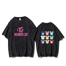 Camiseta feminina Kpop Twice Betwgen 12 homem/mulher Harajuku algodão lavado camiseta velha gola redonda manga curta casual unissex streetwear camiseta