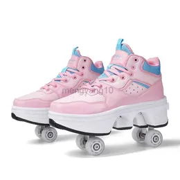 Sapatos de patins em linha deformam a roda com quatro rodas para crianças deformação casual parkour tênis para caminhada esportiva infantil HKD230720