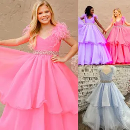 Eisblaues Mädchen-Festzug-Kleid 2023, Kristalle, Schärpe, Organza, kleines Kind, Geburtstag, formelles Partykleid, Kleinkind, Teenager, Preteen Tiny You230K