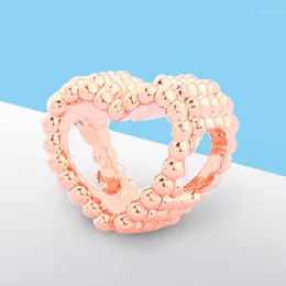 Beads Leabyl Lovely Rose Gold Color Heart Charm For Bracelet Bangle Hollow Out Love DIY Jewelry Making
