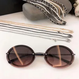 New high-quality round chain sunglasses metal leather pearl chain rectangular glasses228b