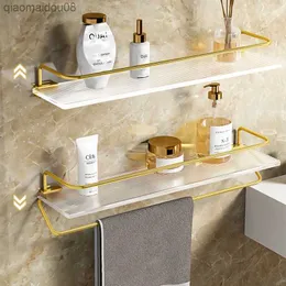 Luxuriöses Badezimmerregal mit Handtuchhalter, Acryl, Shampoo-Aufbewahrungsregale, ohne Bohren, Badezimmer-Halter, Badezimmer-Organizer, Regale L230704