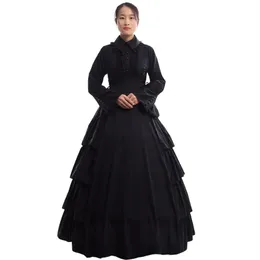 Retro Women Gothic Medieval Flounces Reenactment Costume Dress Vintage Victorian Carnival Party Black Ball Gown Dress252o