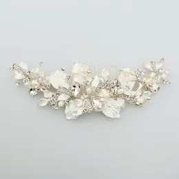 Hårklipp jonnafe hand trådbundna pärlor kvinnor smycken brudkam silver färg blad headpiece mode bröllop krona tillbehör