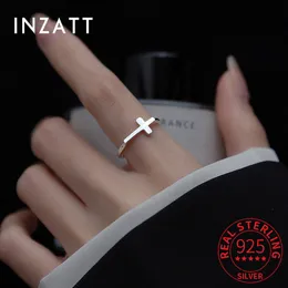 INZATT Real 925 Sterling Silver Cross Adjustable Ring For Charming Women Party Trendy Fine Jewelry Minimalist Accessories