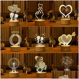 Party Decoration 2022 Valentines Day Gift Anniversaire Usb 3D Love Acrylic Led Night Light Easter Home Decor Drop Delivery Garden Fe Dhwxd