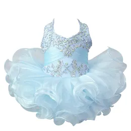 Baby Girls Cupcake Pageant Dress Halter Mini Ball Gown Toddler Princess Ruffles Tutu Dress Spädbarn Girls Kort födelsedagsfestklänning228s