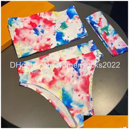 Kobiet Luksusowe opaska na głowę bikini set litera gradient kolorf seksowna dama push up elastic miękka kostium kąpielowy 3 szt.