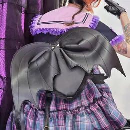 Sacos de armazenamento Mochila de morcego preta Y2k Cool Girl Gothic Bag com asas Punk Lolita Pu Couro à prova d'água Bonito em forma de coração Estudante Escola