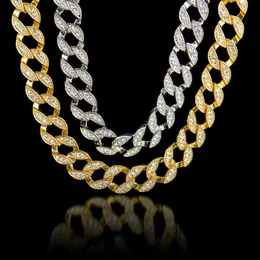 24K Gerçek Altın Kaplama Miami Küba Bağlantı Abartılı Parlak Kristal Rhinestone Kolye Setleri Hip Hop Bling Hipster Erkek Zincirleri 75CM244V