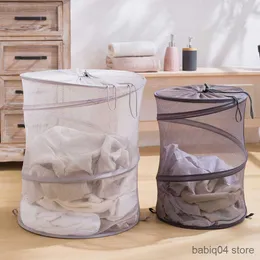 Storage Baskets New 1pc Laundry Baskets Toy Clothes Storage Bag Mesh Bucket Bag Portable Drawstring Basket Closet Organzier Bag Home Hamper Box R230720