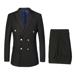 Herenpakken Blazers Double Breasted Bruidegom Tuxedos Piekte Revers Man Blazer Voor Stalknecht Pak Custom Made Zwarte Jas pant2235